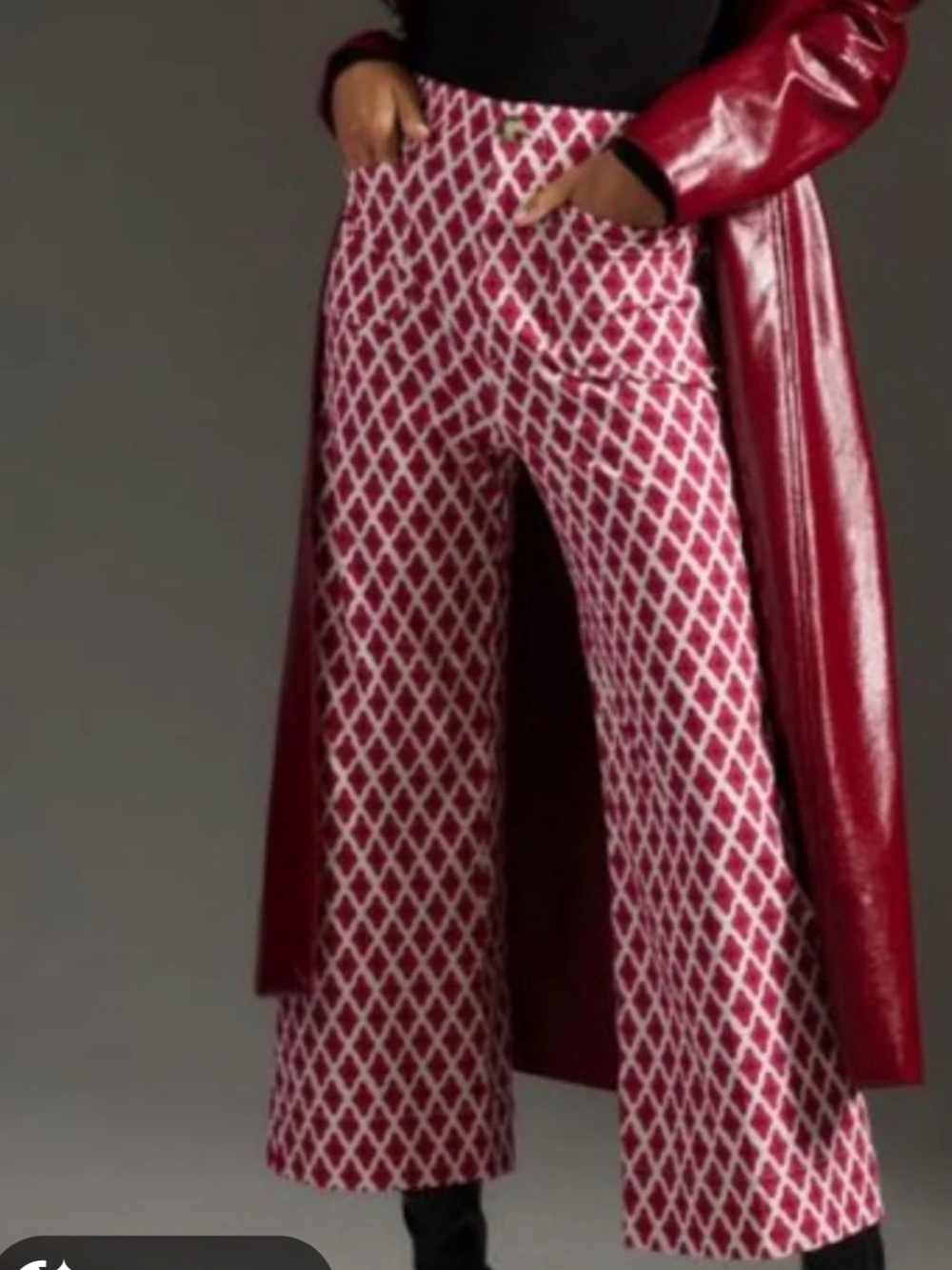 Maeve Pink Lattice Cropped Wide-Leg Pants